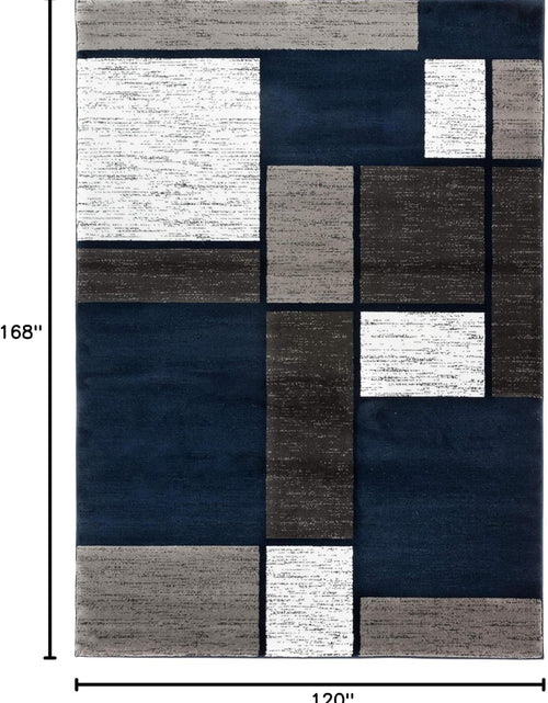 Load image into Gallery viewer, Modern Geometric Boxes Navy Area Rug, Fade-Resistant Carpet for Large Living Room, Bedroom, or Open Space, 10&#39; X 14&#39;
