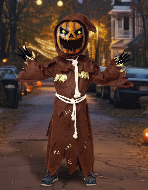 Load image into Gallery viewer, Scary Scarecrow Pumpkin Costume for Kids, Pumpkin Costume for Boys, Scarecrow Halloween Costume with Pumpkin Mask for Toddler Halloween Fancy Dress Cosplay 5-10 Years
