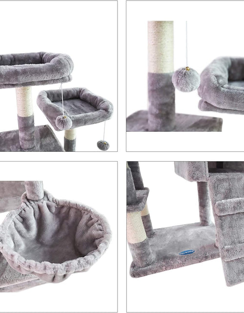 Load image into Gallery viewer, 58&#39;&#39; Multi-Level Cat Tree Condo Furniture with Sisal-Covered Scratching Posts, 2 Plush Condos, Hammock for Kittens, Cats and Pets Light Gray MPJ013W
