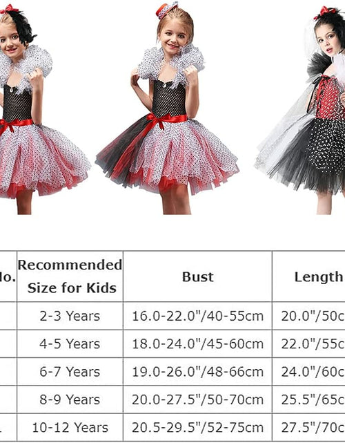 Load image into Gallery viewer, Toddler Dalmatian Costume Girls Dalmatian Cruella Deville Costume Kids Dress up Devilish Cosplay Halloween Dalmation Costume Cape Infant Tutu Skirt Black and White Wigs Baby Birthday Party Outfit 2-3T
