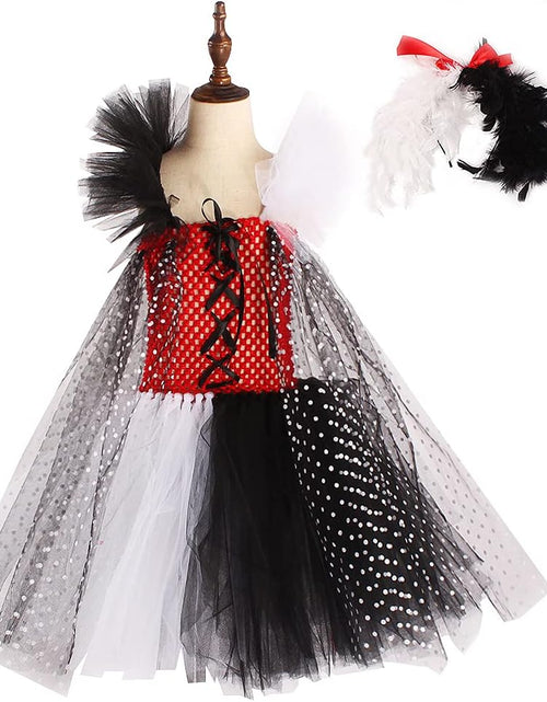 Load image into Gallery viewer, Toddler Dalmatian Costume Girls Dalmatian Cruella Deville Costume Kids Dress up Devilish Cosplay Halloween Dalmation Costume Cape Infant Tutu Skirt Black and White Wigs Baby Birthday Party Outfit 2-3T
