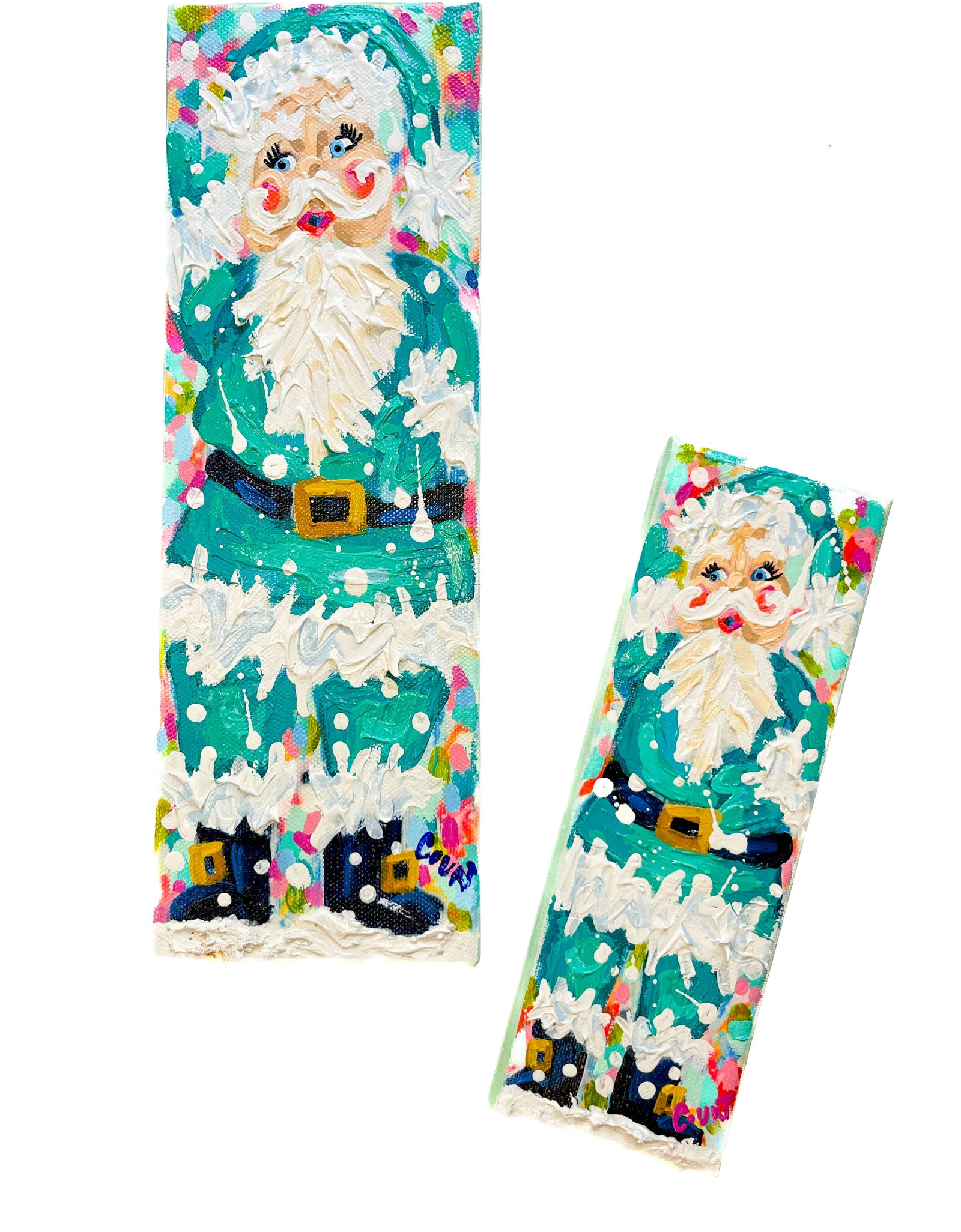 Turquoise Vintage Santa Original Painting