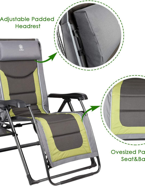 Load image into Gallery viewer, Oversize XL Zero Gravity Recliner Padded Patio Lounger Chair with Adjustable Headrest Support 350Lbs (Olive Green)
