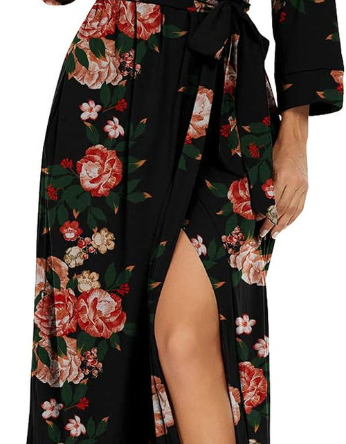 Load image into Gallery viewer, Women Kimono Robes Long Knit Bathrobe Lightweight Soft Knit Sleepwear V-Neck Casual Ladies Loungewear
