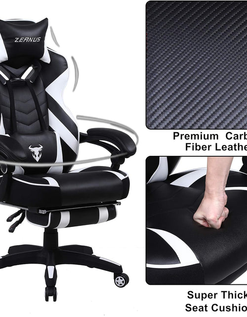 Load image into Gallery viewer, Ergonomic Gaming Chair with Footrest Recliner and Massage - High Back Office Gamer Chair for Adults - Big and Tall - White/Black
