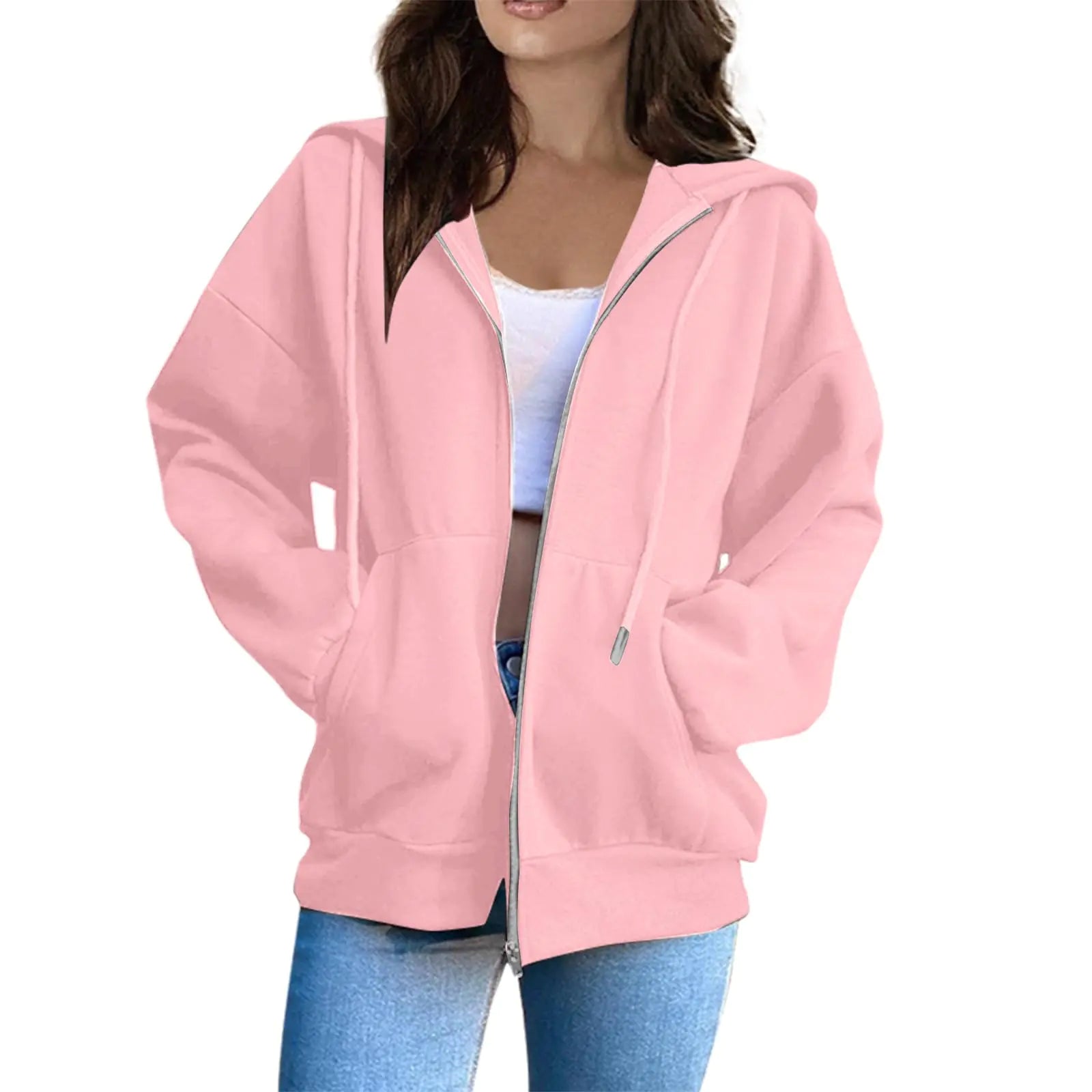 MAWOHLYYK Oversized Hoodies Hooded Jacket Women Fleece Jacket Women Zip Up Hoodie Zip Up Sweater Hoodies Teen Girls Womens Zip Up Sweatshirt Womens Fleece Zip Up Jacket Fall Womens Pink Xl