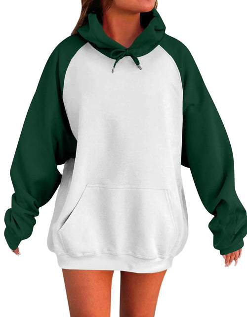 Load image into Gallery viewer, Oversized Hoodies For Women Trendy Winter Womens Hoodies Trendy Loose Fit Color Block Print Pullover Crewneck Sweatshirts Women Cute Casual Long Sleeve Tops Plus Size Dark Green XXL
