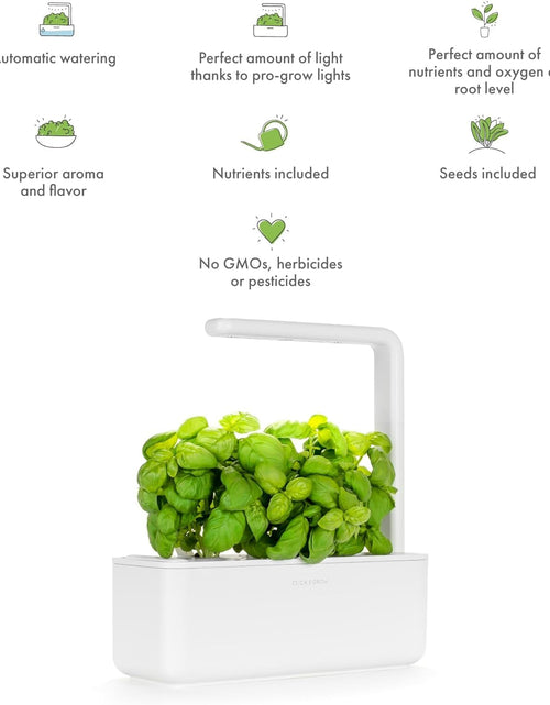 Load image into Gallery viewer, Indoor Herb Garden Kit with Grow Light | Smart Garden for Home Kitchen Windowsill | Easier than Hydroponics Growing System | Vegetable Gardening Starter (3 Basil Pods Included), White
