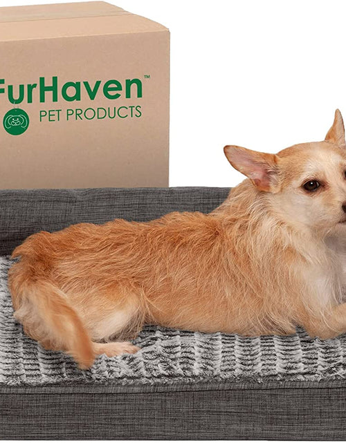 Load image into Gallery viewer, Orthopedic Dog Bed for Medium/Small Dogs W/ Removable Bolsters &amp; Washable Cover, for Dogs up to 35 Lbs - Luxe Faux Fur &amp; Performance Linen Sofa - Charcoal, Medium
