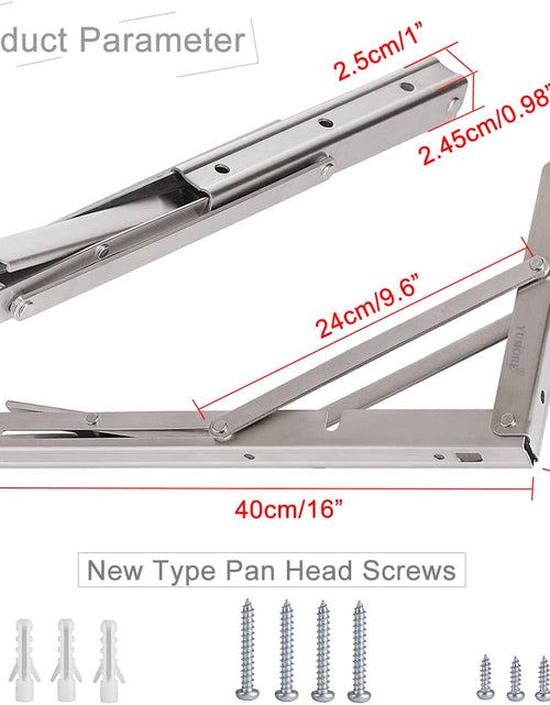 Load image into Gallery viewer, Folding Shelf Brackets 16 Inch, Max Load: 330Lb Heavy Duty Stainless Steel Collapsible Shelf Bracket for Table Work Bench, Space Saving DIY Bracket, Pack of 2
