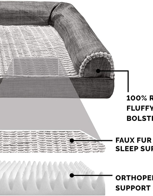 Load image into Gallery viewer, Orthopedic Dog Bed for Medium/Small Dogs W/ Removable Bolsters &amp; Washable Cover, for Dogs up to 35 Lbs - Luxe Faux Fur &amp; Performance Linen Sofa - Charcoal, Medium
