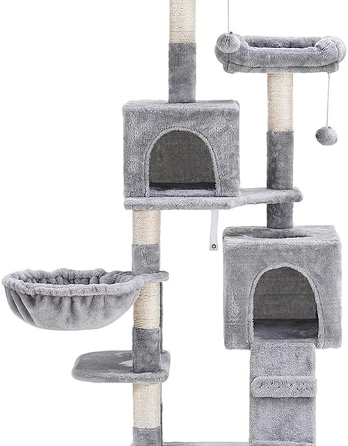 Load image into Gallery viewer, 58&#39;&#39; Multi-Level Cat Tree Condo Furniture with Sisal-Covered Scratching Posts, 2 Plush Condos, Hammock for Kittens, Cats and Pets Light Gray MPJ013W

