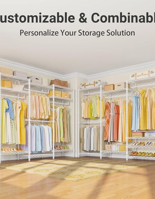 Load image into Gallery viewer, V5 Portable Closet Wardrobe Heavy Duty Clothes Rack, Freestanding Clothing Racks with 4 Hang Rods &amp; 8 Shelves, Adjustable Custom Closet Racks, 68.9&quot; L X 15.7&quot; W X 76.4&quot; H, Max Load 800LBS, White
