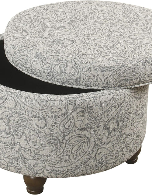 Load image into Gallery viewer, Home Decor | Upholstered round Storage Ottoman | Ottoman with Storage for Living Room &amp; Bedroom, Gray Floral

