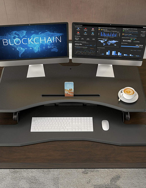 Load image into Gallery viewer, Standing Desk with Height Adjustable 42 Inches Standing Desk Converter Stand up Riser Tabletop Workstation Fits Dual Monitor Black
