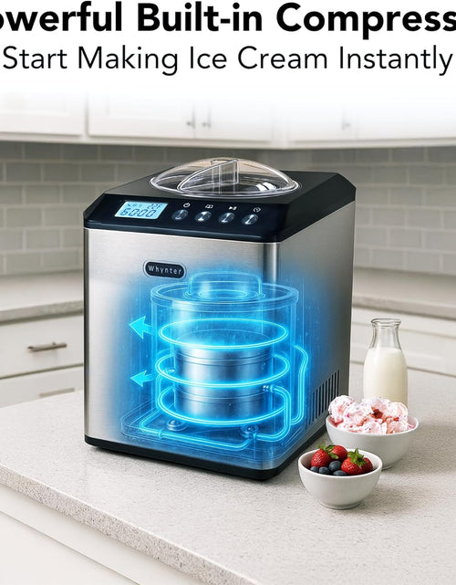 Load image into Gallery viewer, Ice Cream Maker Machine Automatic 2.1 Qt. Upright with Built-In Compressor, LCD Digital Display &amp; Timer, No Pre-Freezing, ICM-201SB, Stainless Steel
