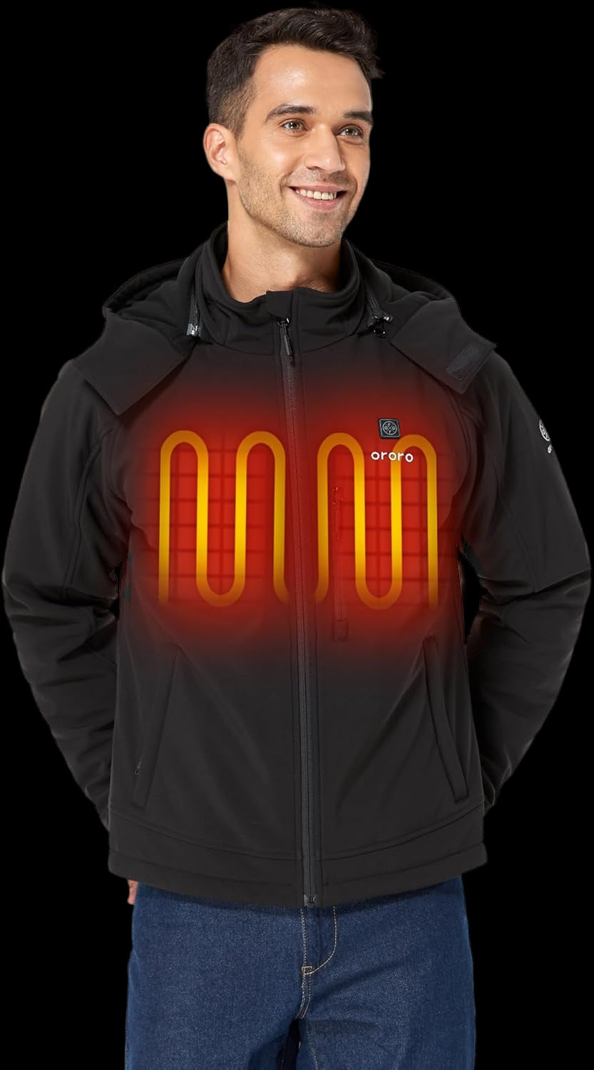 Men'S Heated Jacket with Battery, Heated Coat with Detachable Hood (Charger Not Included)