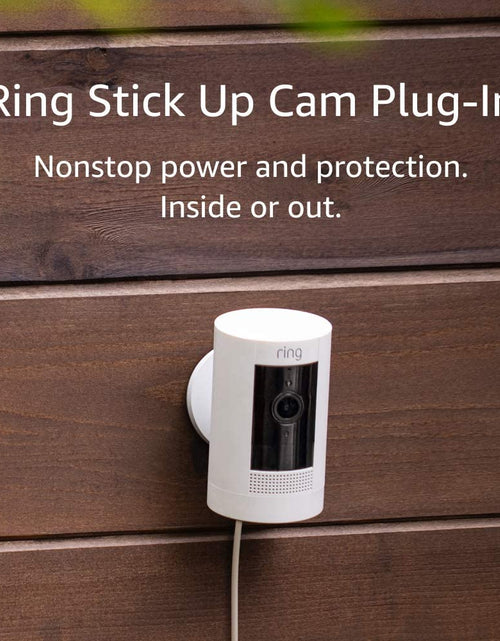 Load image into Gallery viewer, Stick up Cam Plug-In | Weather-Resistant Outdoor Camera, Live View, Color Night Vision, Two-Way Talk, Motion Alerts, Works with Alexa | White
