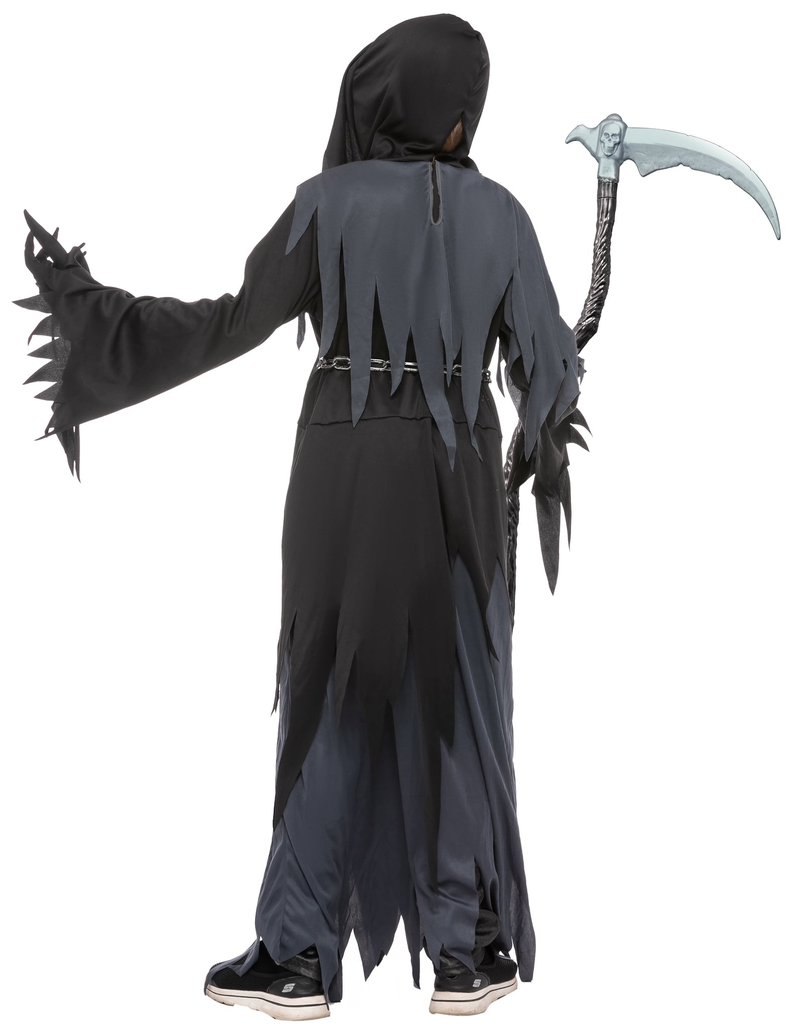 Glowing Eyes Grim Reaper Costume for Kids, Dark Knight Reaper Phantom Costume for Halloween Dress up Role Playing Cosplay 5-12 Years