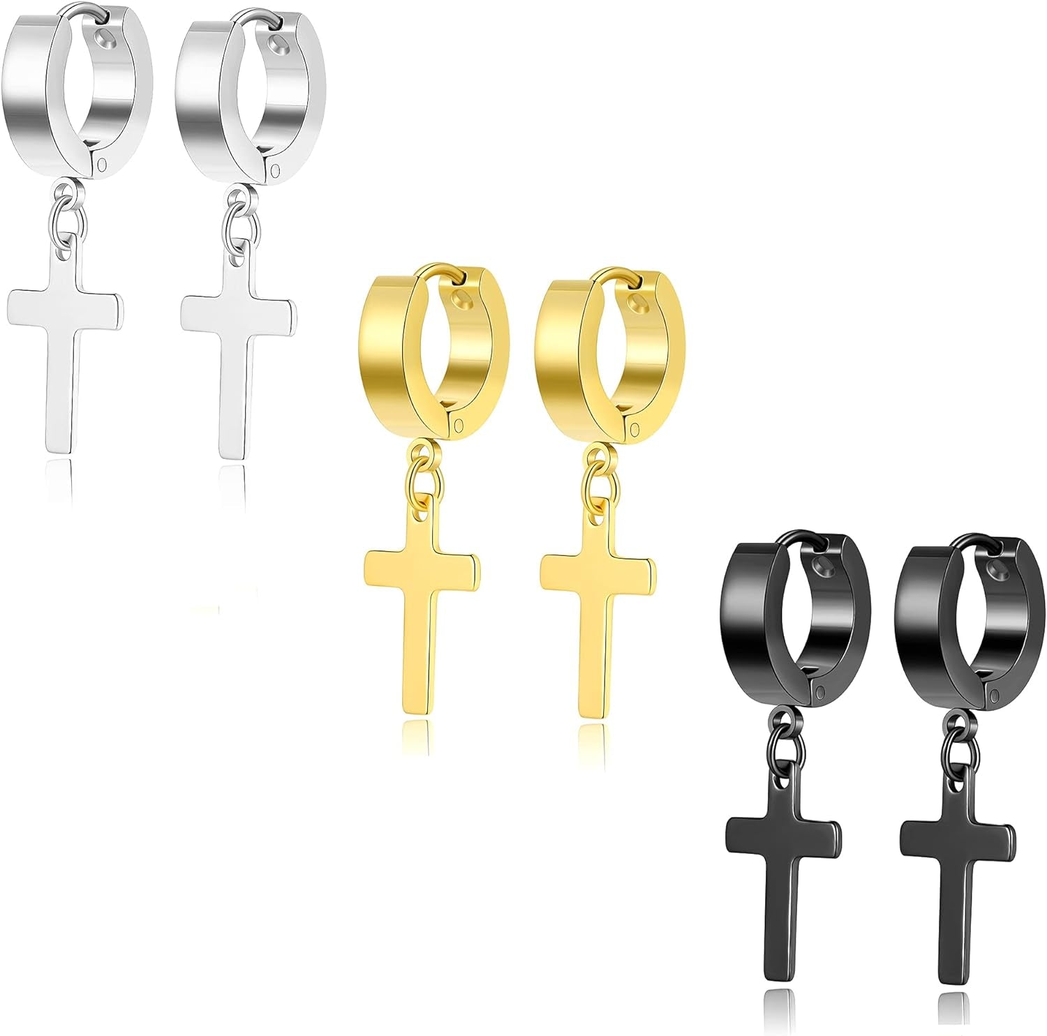 Pendientes De Cruz De Acero Inoxidable Para Hombres Y Mujeres Pendientes De Aro