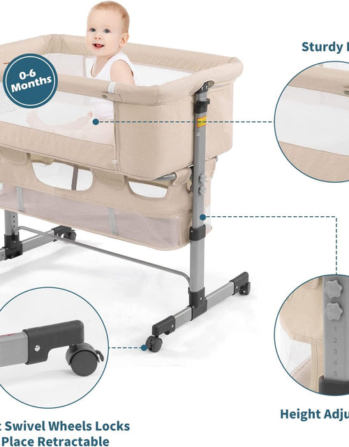 Load image into Gallery viewer, 3In1 Bedside Crib for Girl or Boy, Bedside Sleeper for Baby Portable and Adjustable Crib with Mosquito Net for Newborn Baby,Deep Khaki
