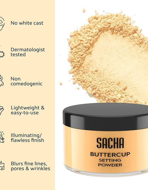 Load image into Gallery viewer, Sacha BUTTERCUP Setting Powder. No Ashy Flashback. Blurs Fine Lines and Pores. Loose, Translucent Face Powder to Set Makeup Foundation or Concealer. for Medium to Dark Skin Tones, 1.75 Oz.

