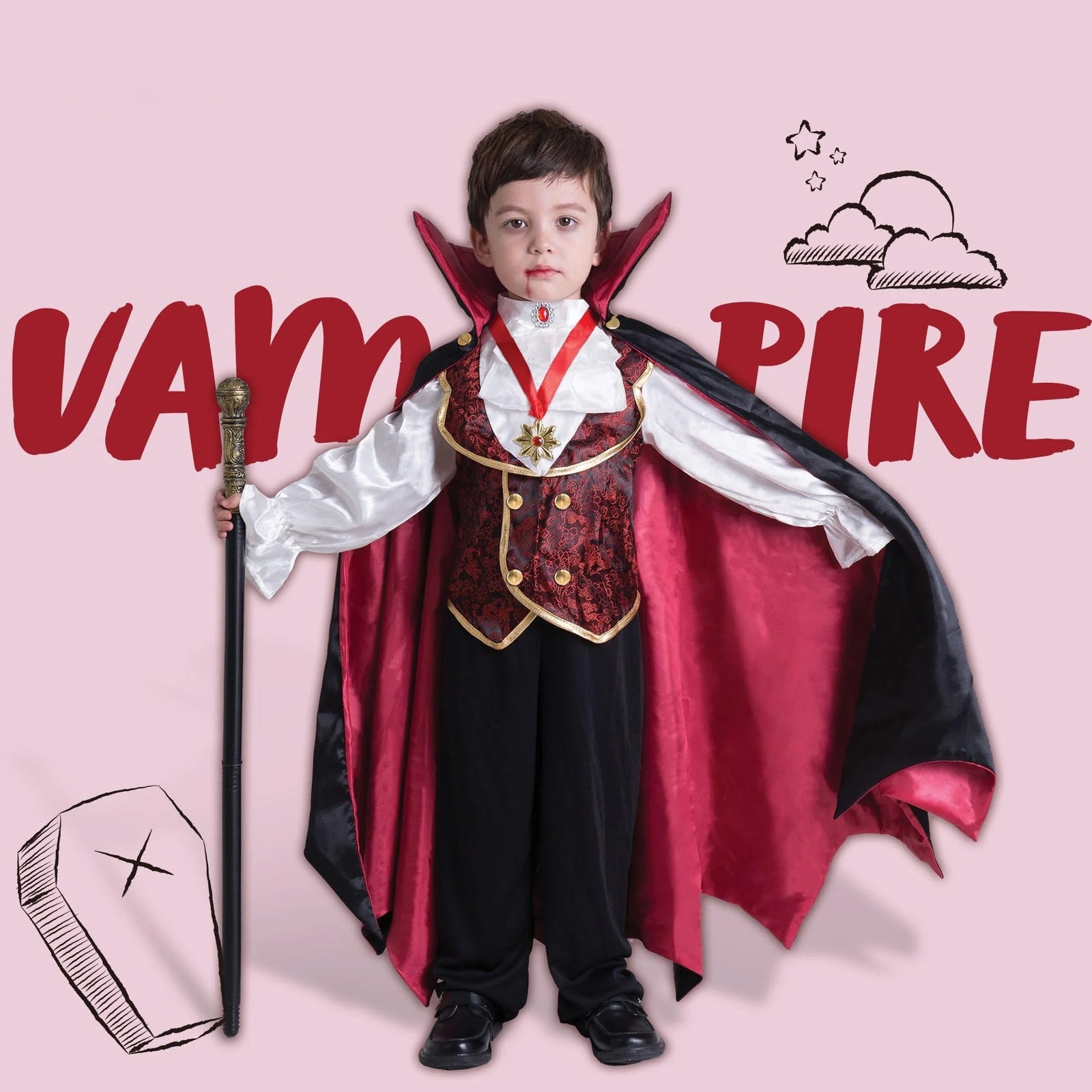Gothic Vampire Costume Kids, Toddler Vampire Costume Halloween Vampire Costume, Vampire Costume for Boys, Halloween Party Dress up (3-4Yrs)