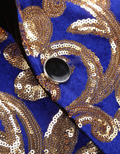 Load image into Gallery viewer, Men Fashion Velvet Sequins Floral Pattern Suit Jacket Blazer
