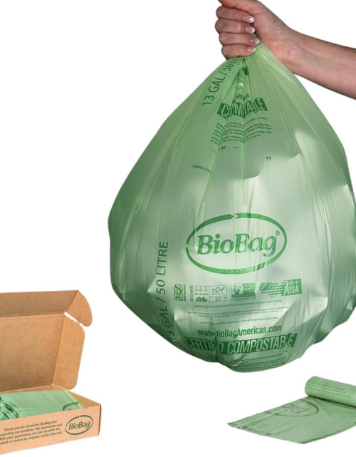 Load image into Gallery viewer, 13 Gallon Tall Kitchen Compostable Trash Bags by , 48 Count, BPI Certified, Meets ASTM D6400 Standards, Made in USA, Food Scrap Bin Liners
