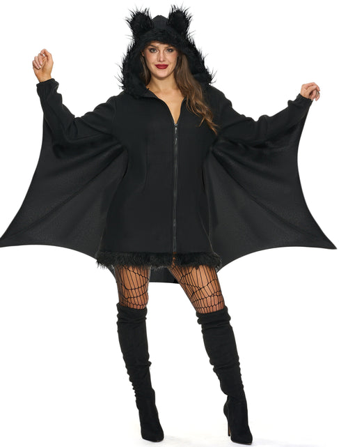Load image into Gallery viewer, Womens Black Bat Zip Hoodie Halloween Costumes for Adults, Bat Halloween Costume Cosplay
