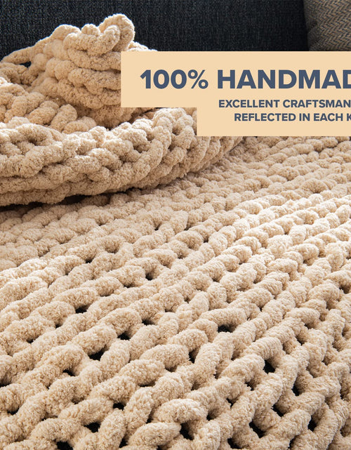 Load image into Gallery viewer, Chunky Knit Blanket Throw - 50&quot;X60&quot; 3.7 Lbs. - Soft Chenille Yarn Knitted Blanket - Machine Washable Crochet Blanket - Handmade Cable Knit Throw Blanket for Couch, Bed (Oat White)

