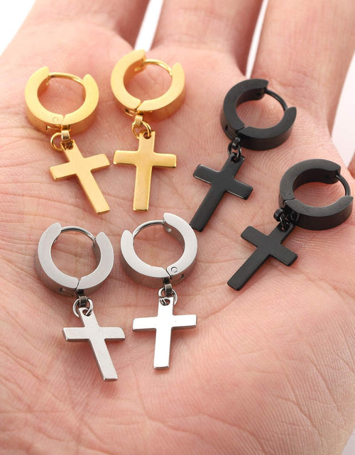 Load image into Gallery viewer, Pendientes De Cruz De Acero Inoxidable Para Hombres Y Mujeres Pendientes De Aro
