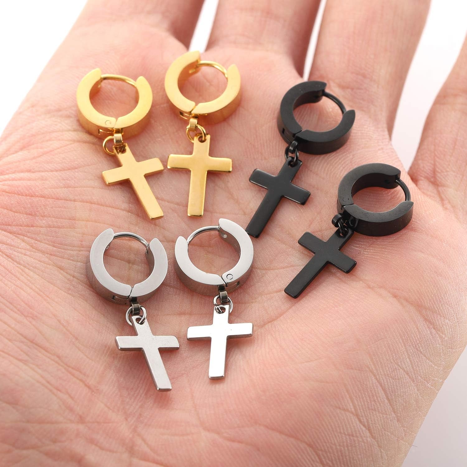 Pendientes De Cruz De Acero Inoxidable Para Hombres Y Mujeres Pendientes De Aro