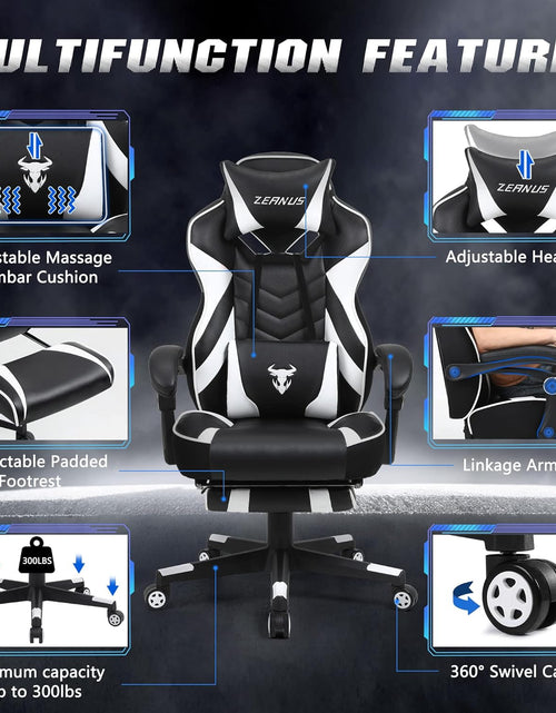 Load image into Gallery viewer, Ergonomic Gaming Chair with Footrest Recliner and Massage - High Back Office Gamer Chair for Adults - Big and Tall - White/Black
