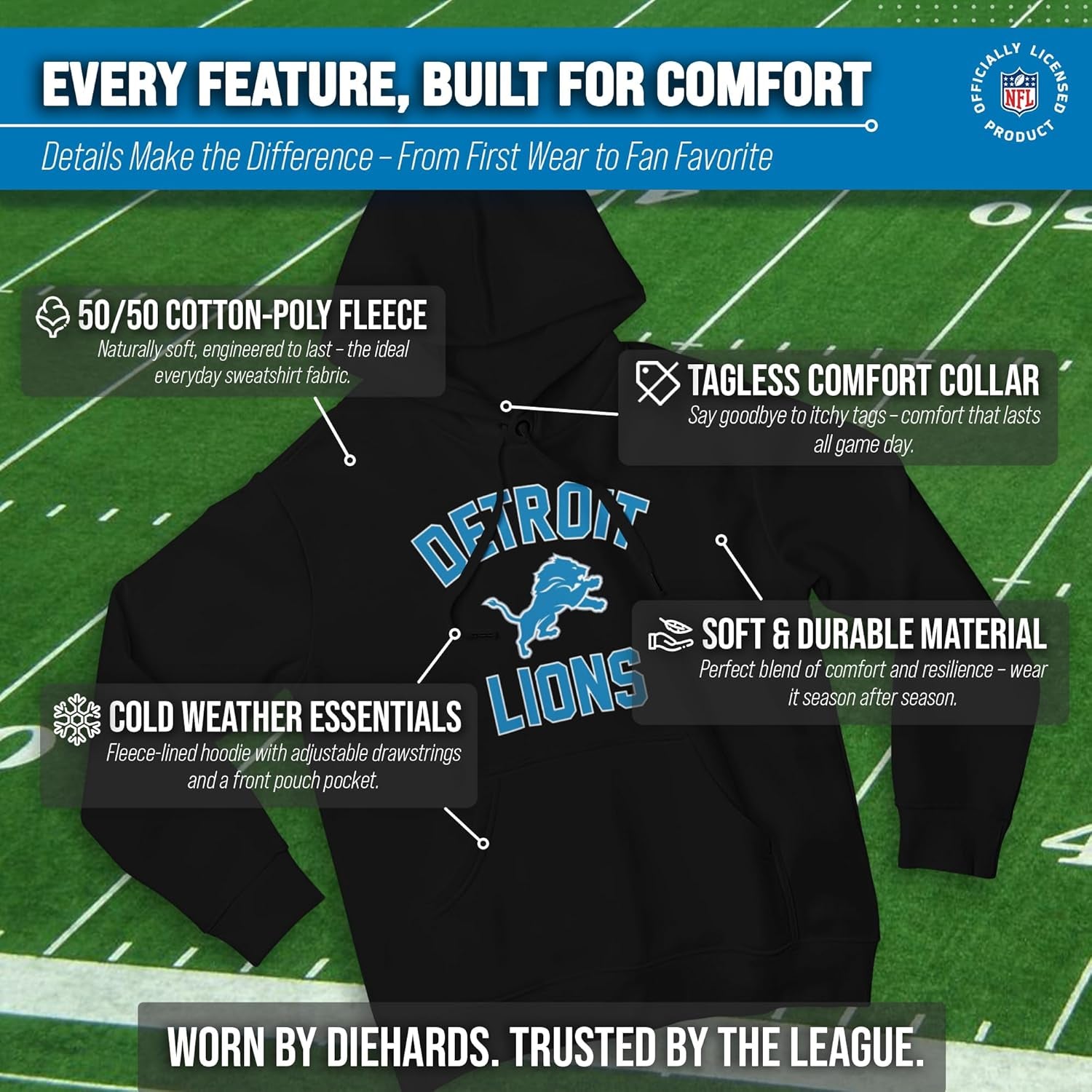 NFL Adult Gameday Hooded Sweatshirt - Poly Fleece Cotton Blend - Stay Warm and Represent Your Team in Style