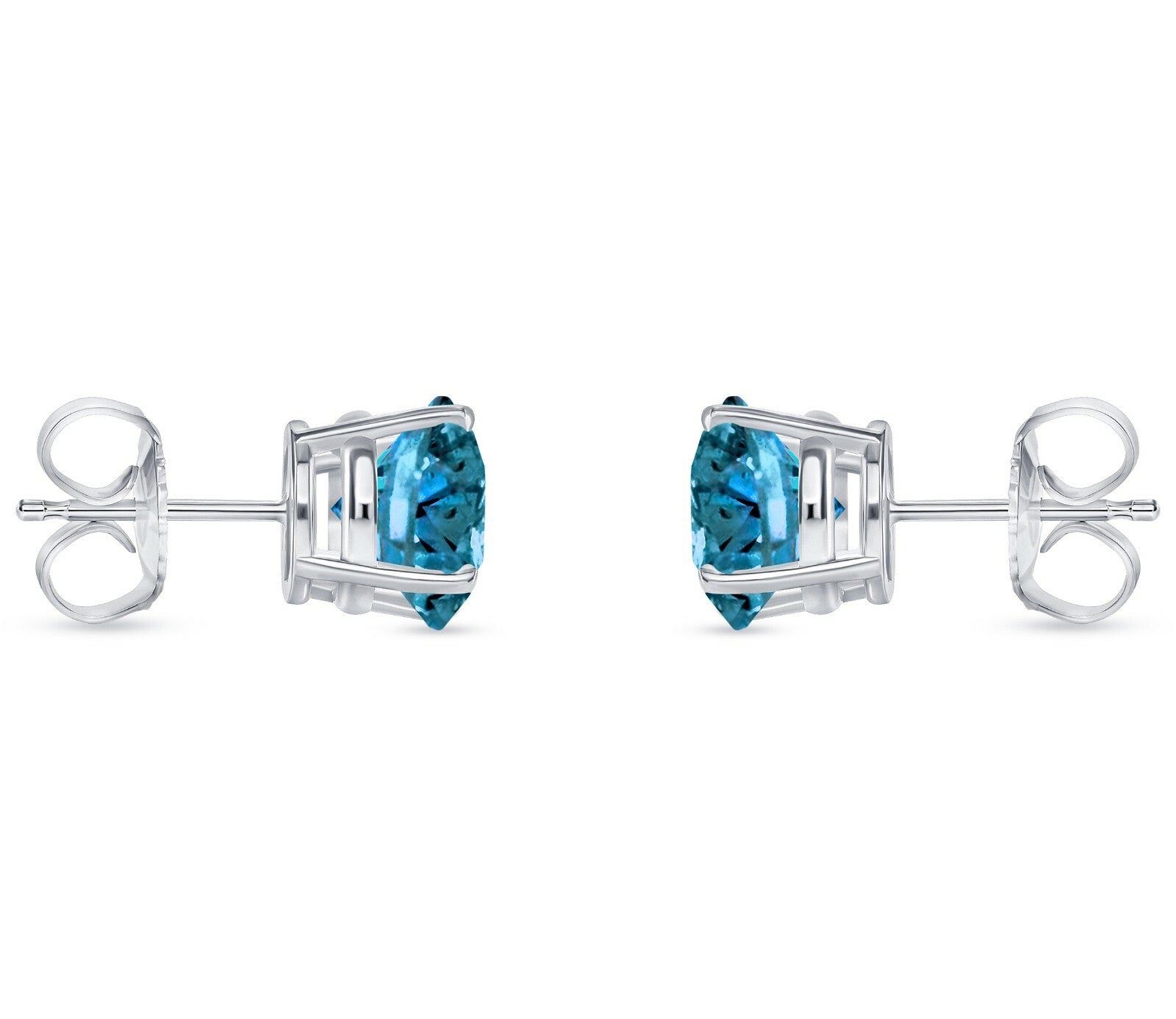 5.50 Ct round Cut Blue Earrings Studs Solid Real 950 Platinum Push Back Basket