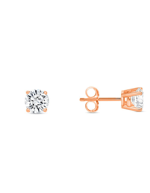 Load image into Gallery viewer, 3/4 Ct round Lab Created Grown Diamond Earrings 14K Rose Gold F/VS Basket Push
