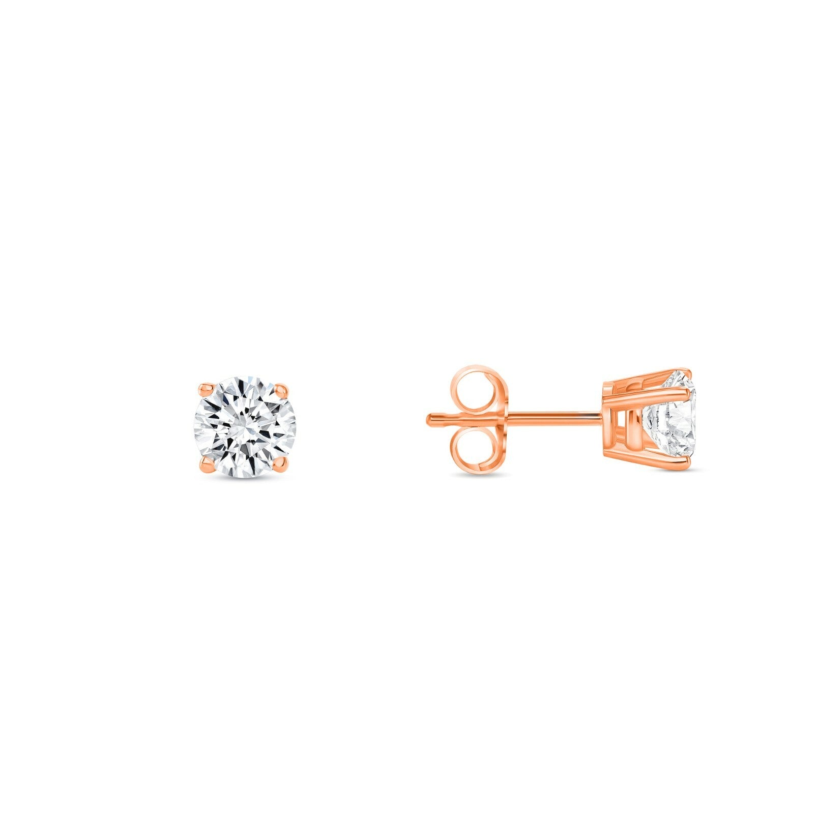 3/4 Ct round Lab Created Grown Diamond Earrings 14K Rose Gold F/VS Basket Push