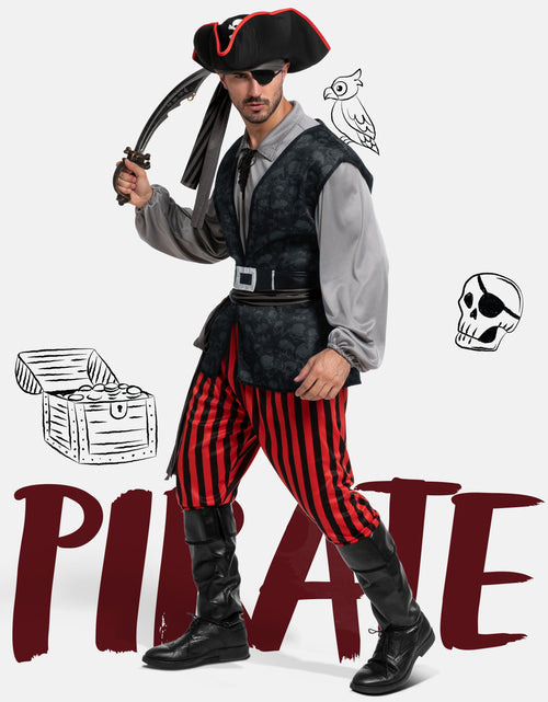Load image into Gallery viewer, Men Pirate Costume Plundering Sea Captain Set for Adults Halloween Themed Parties

