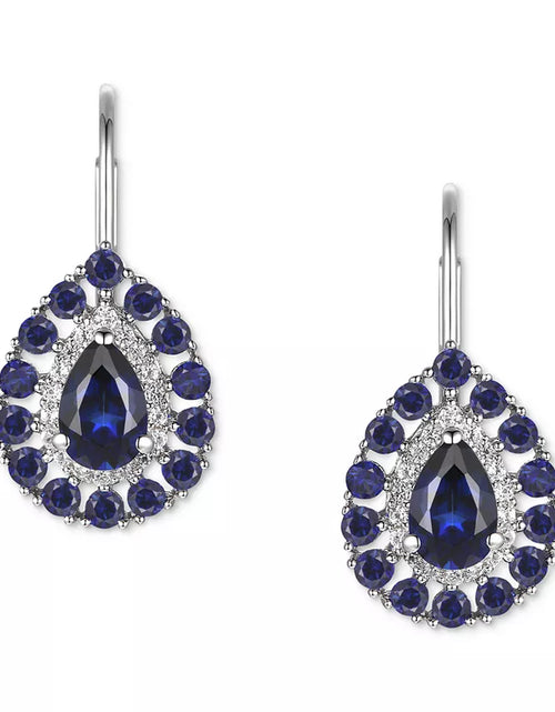 Load image into Gallery viewer, Sapphire (1-3/4 Ct. T.W.) &amp; Diamond (1/6 Ct. T.W.) Teardrop Leverback Drop Earrings in 14K Gold (Also in Emerald and Ruby)
