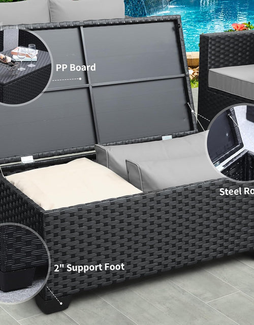 Load image into Gallery viewer, Patio Furniture Sets 7 Pieces Outdoor Furniture Sectional Patio Couches Set with Storage Table Light Grey Cushions
