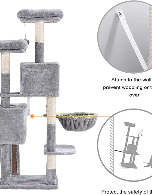 Load image into Gallery viewer, 58&#39;&#39; Multi-Level Cat Tree Condo Furniture with Sisal-Covered Scratching Posts, 2 Plush Condos, Hammock for Kittens, Cats and Pets Light Gray MPJ013W
