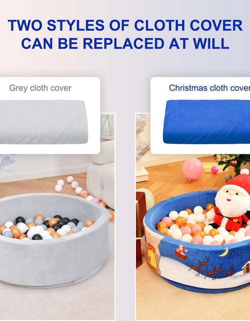 Load image into Gallery viewer, Airwitty Ball Pit with 2Pcs Covers- Fun Santa, Sleigh, Coming down Chimney &amp; Leaving Presents. Soft, Thick Foam, Machine Washable (Balls Not Included) , Anti-Wrinkle for Babies(Gray + Blue Christmas)
