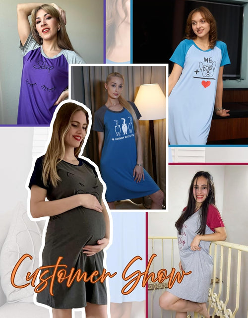 Load image into Gallery viewer, Womens Nightgown Short Sleeve Night Dress Printed Sleepwear Soft Sleep Shirt S-3XL
