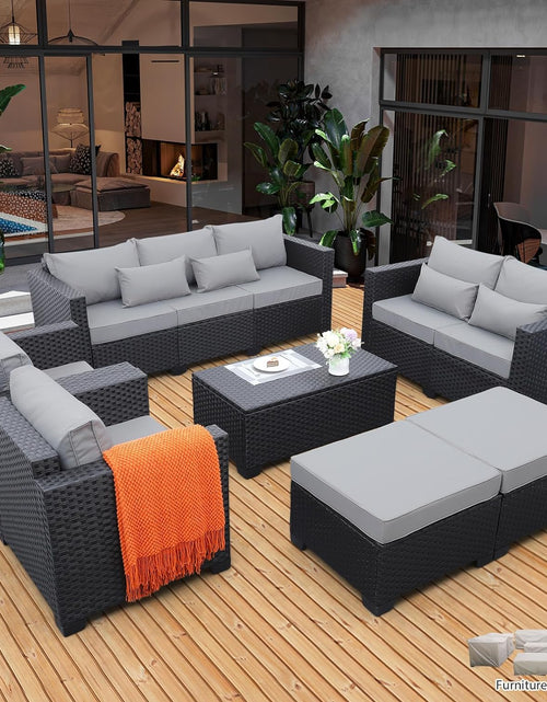 Load image into Gallery viewer, Patio Furniture Sets 7 Pieces Outdoor Furniture Sectional Patio Couches Set with Storage Table Light Grey Cushions

