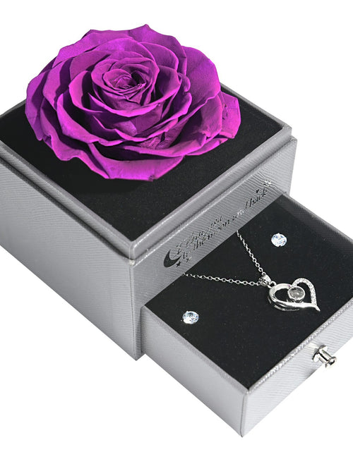 Load image into Gallery viewer, Glamour Boutique Preserved Rose in a Box with I Love You Necklace in 100 Languag
