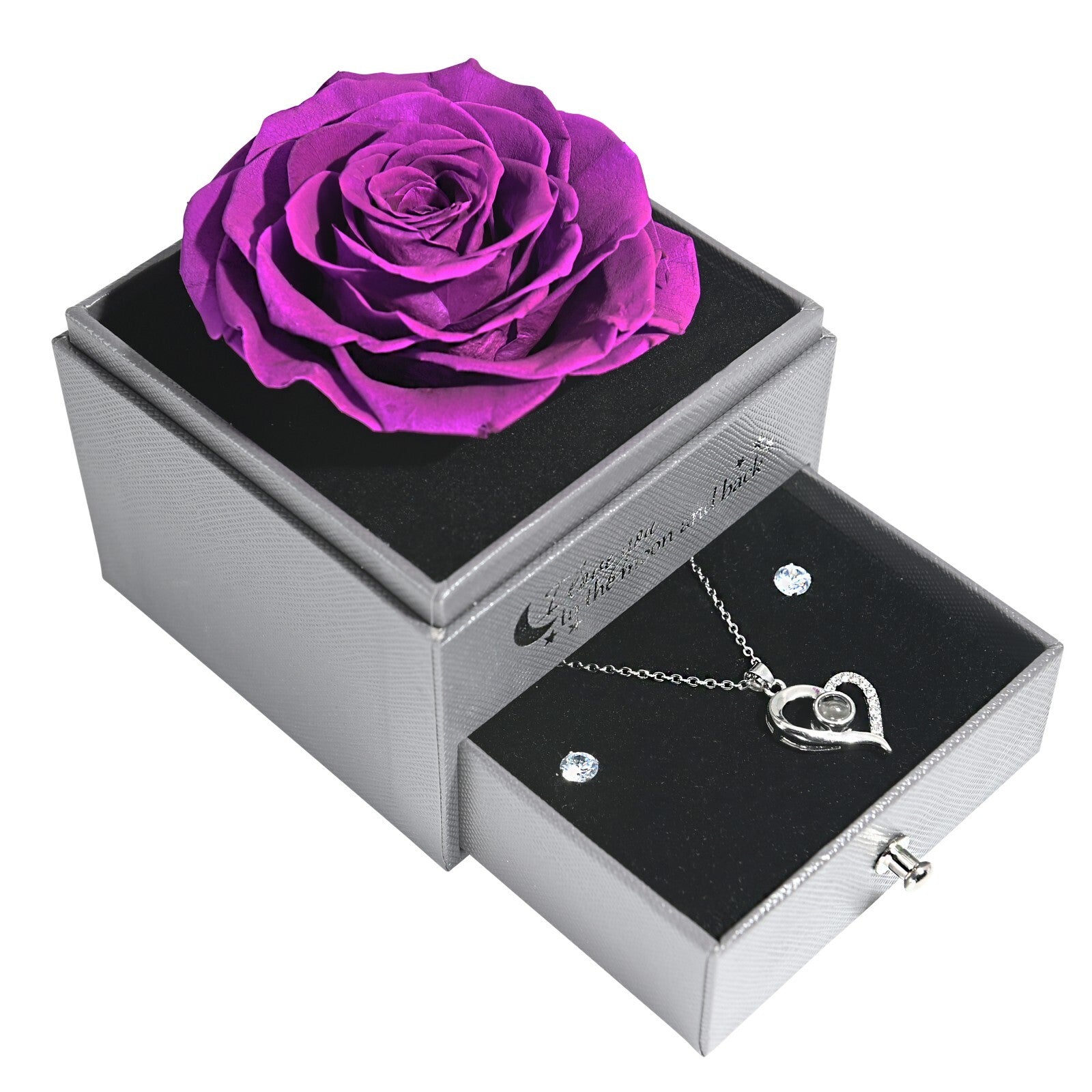 Glamour Boutique Preserved Rose in a Box with I Love You Necklace in 100 Languag