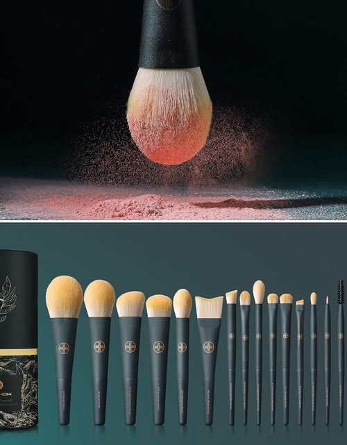 Load image into Gallery viewer, Makeup Brushes 18Pcs Professional Makeup Brush Travel Set with Eco Cylinder 2Cups Holder, Premium Synthetic Foundation Powder Concealer Blush Blending Eye Lip Brush Kit - Cruelty Free
