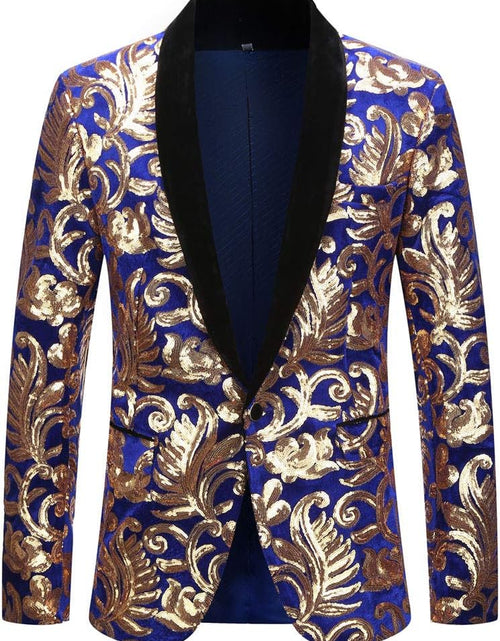 Load image into Gallery viewer, Men Fashion Velvet Sequins Floral Pattern Suit Jacket Blazer
