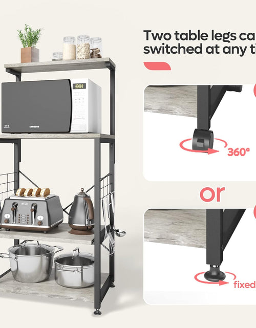 Load image into Gallery viewer, Kitchen Bakers Rack Microwave Stand Kitchen Cart on Wheels Utility Storage Shelf with 10 Side Hooks Kitchen Organizer Shelves with Adjustable Feet
